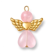 Vedhæng - engel med glas hjerte. Forgyldt. 34 mm. Rosa